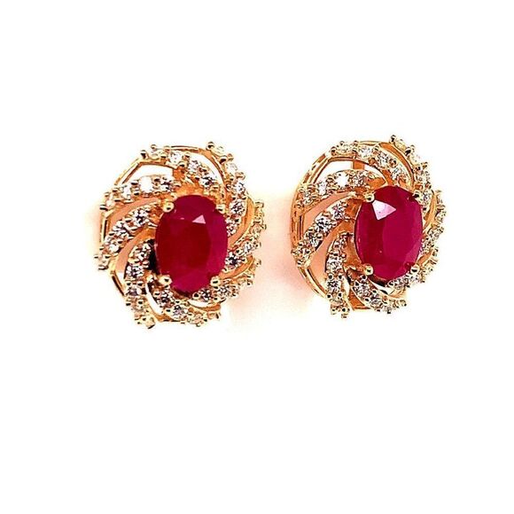 Diamond Ruby Earrings 14k Yellow Gold 3.64 TCW Certified $6,950 018671 - Picture 8 of 13